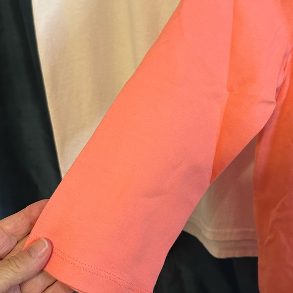 Lands' End Vibrant Coral Top with 3/4 Sleeves and Round Boat Neck. - Picture 3 of 5